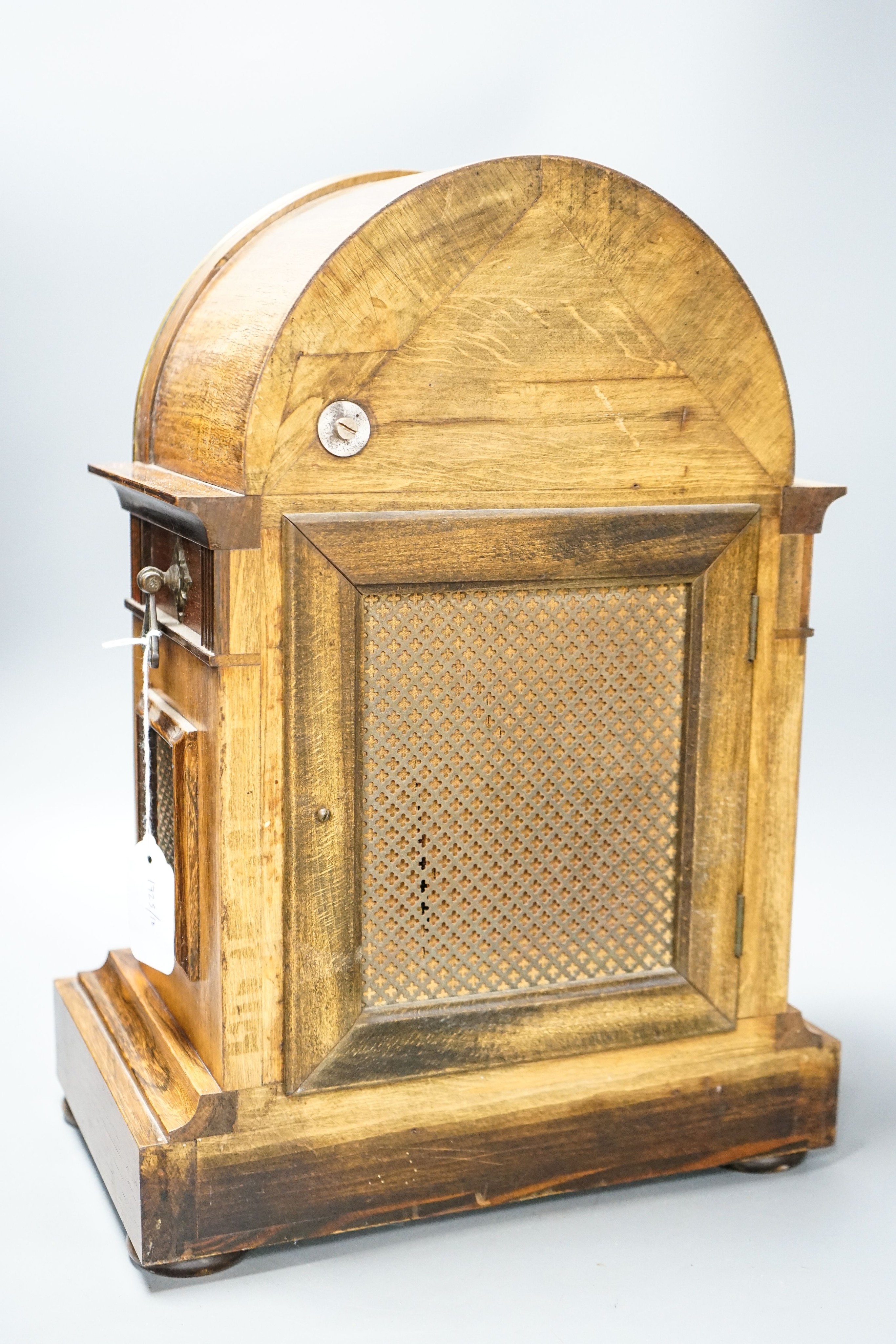 A German rosewood and marquetry chiming mantel clock, early 20th century, 45cm